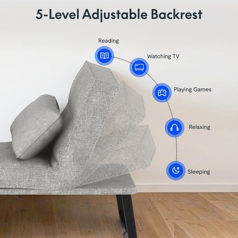 Sofá cama convertible con respaldo ajustable en 5 niveles, otomana tapizada multifuncional, sofá tapizado ajustable, muebles para sala de estar (gris, compatible con camas).